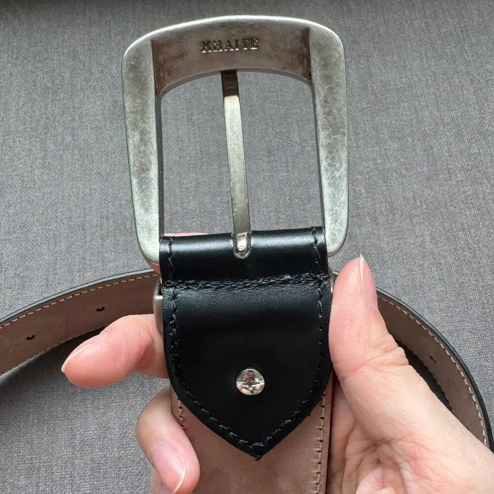 Khaite The Bruno Belt in Black Leather with Antique Silver One Size